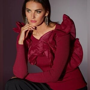 Boston Proper Organza Ruffle Long Sleeve Sweater